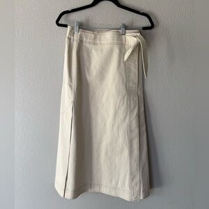 Ganni Wrap Skirt – Cream Cotton Midi – Minimal Tie Waist – Size S/M